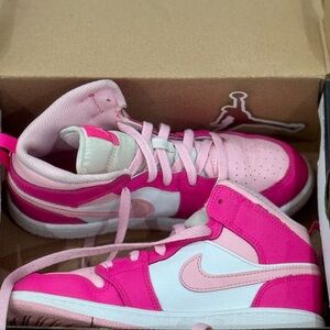 Jordan Pink and White High-Top Sneakers
